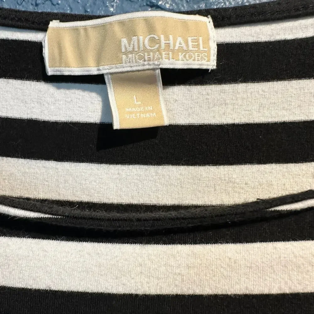 Michael Kors Large Short Sleeved Striped Top Side Ruching Nautical Coastal